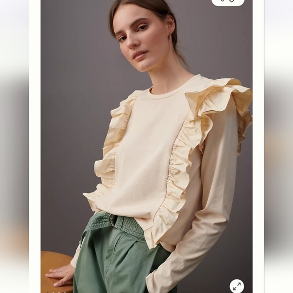 🇺🇸 Anthropologie NWTs Karina Ruffled Sweatshirt - Picture 1 of 13